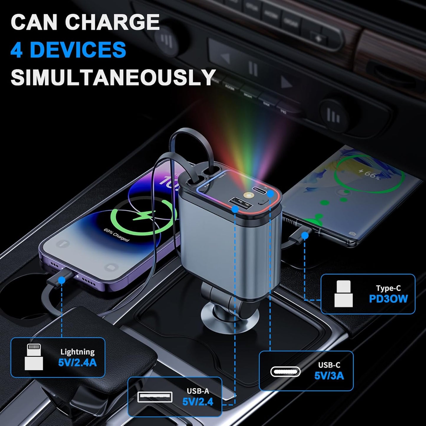 Cargador De Celulares Para Carro 4 En 1 Proyector